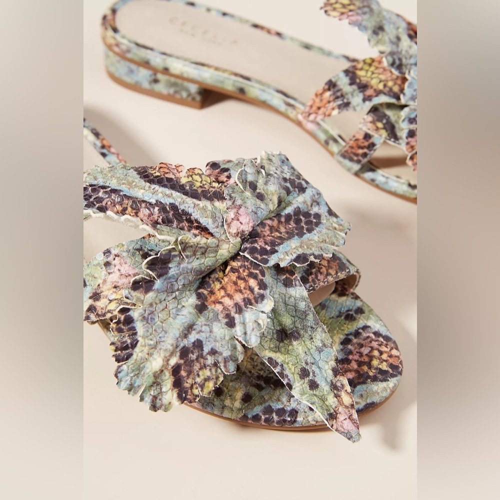 CECELIA NEW YORK Pastel Multicolor Snakeskin Bow Lila Sandals - Picture 4 of 8